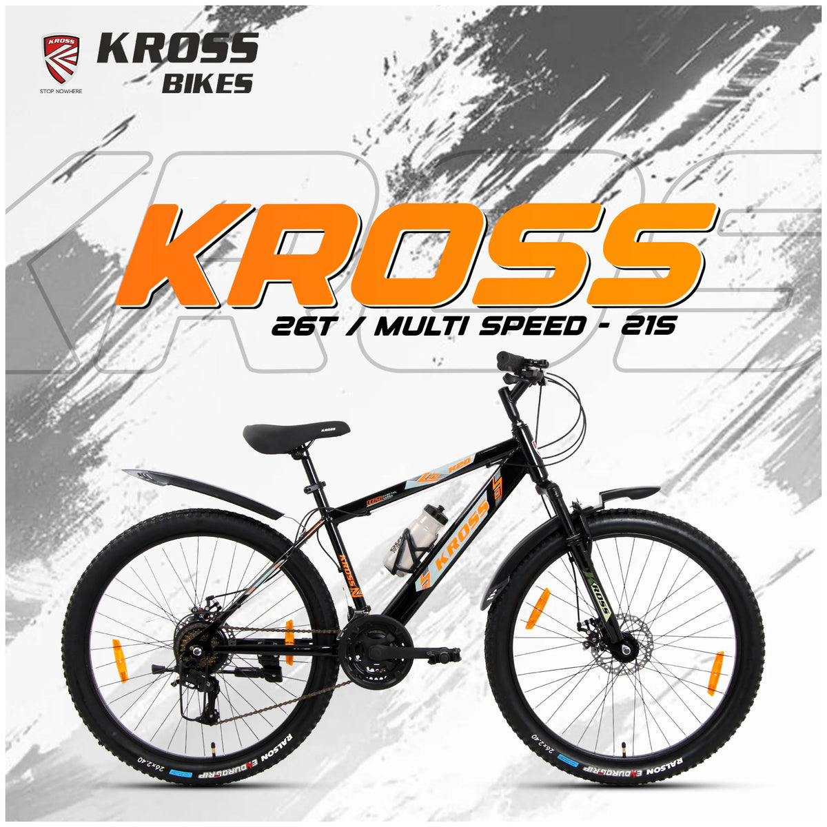 Kross K-20 Marbal 26T 21 speed MTB cycle in black with dual disc brakes and suspension
