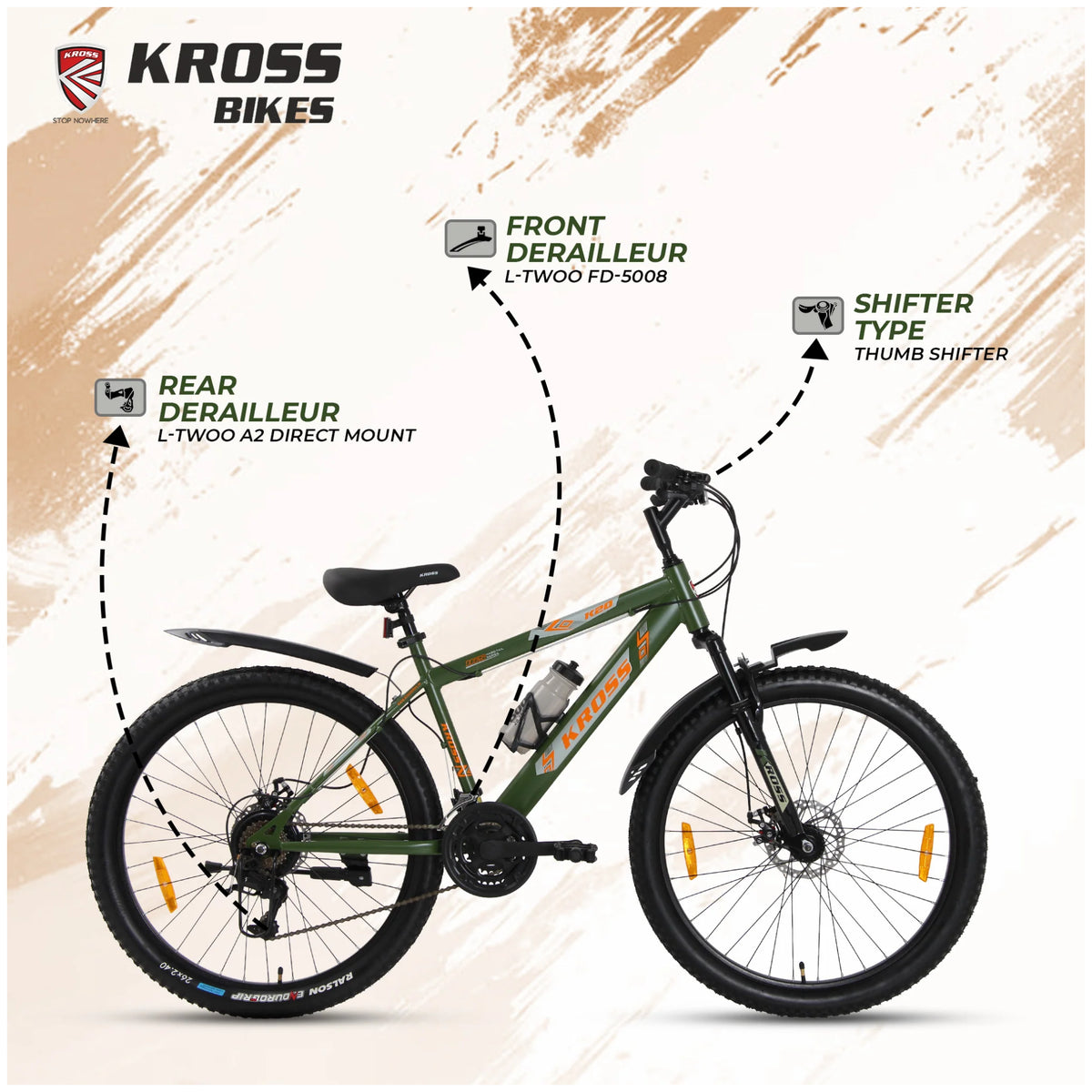 Kross K-20 Marbal 26T 21 speed green mountain bicycle with dual disc brakes and suspension