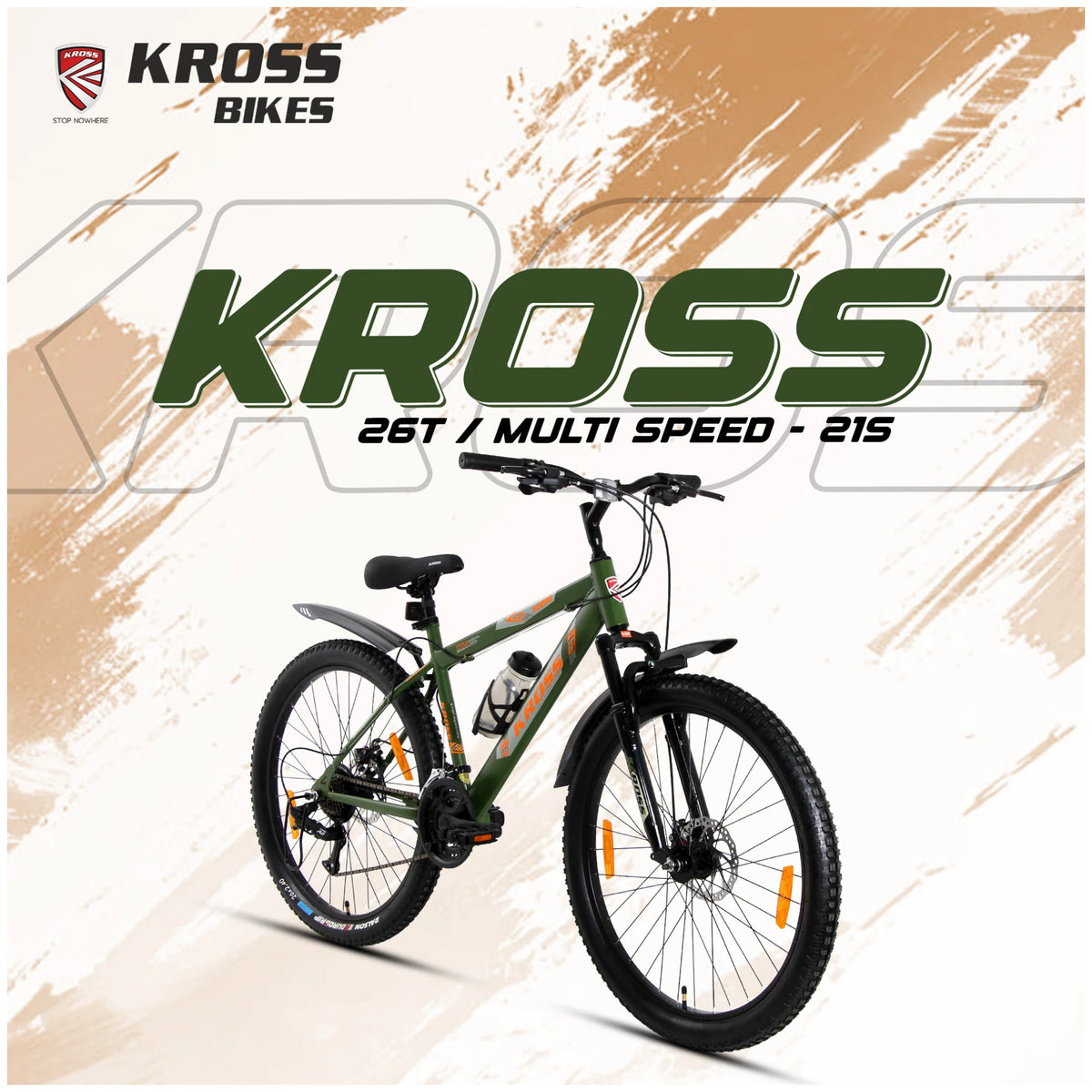 Kross K-20 Marbal green MTB bicycle with 21 speed drivetrain