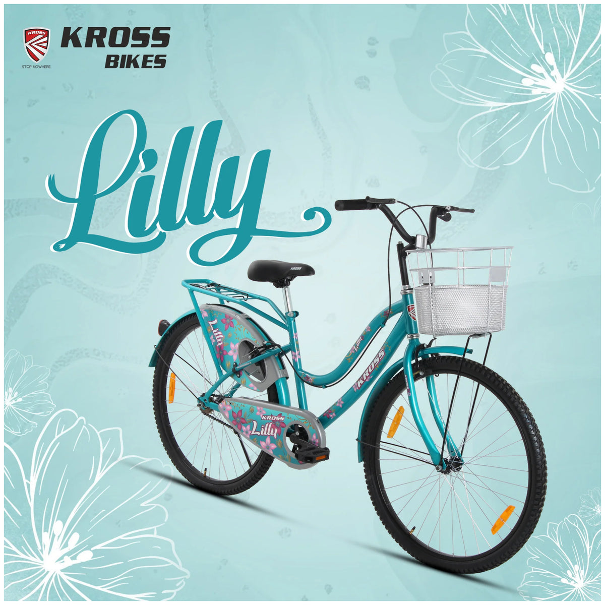 Kross Lilly 26T turquoise green city bicycle with basket and steel frame