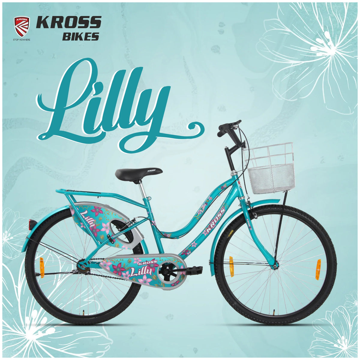 Kross Lilly 26T turquoise green single speed city bicycle with front basket