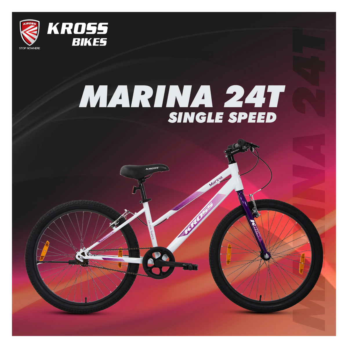 Kross Marina 24T white and purple single speed city hybrid bicycle
