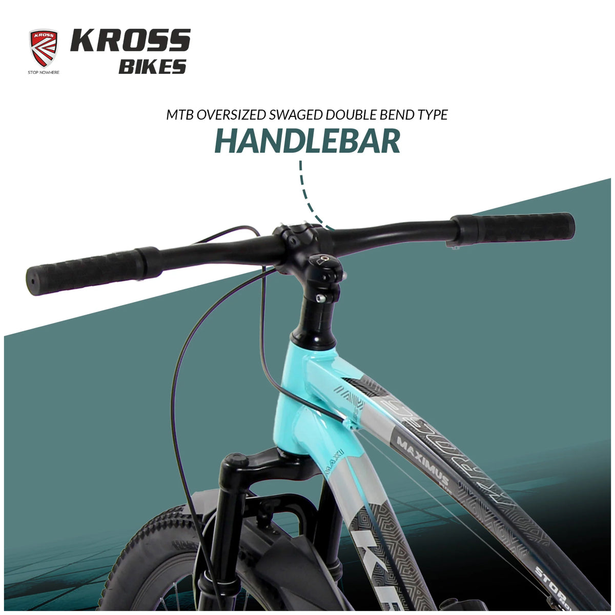 Kross Maximus Plus 26T turquoise MTB oversized swaged double bend handlebar