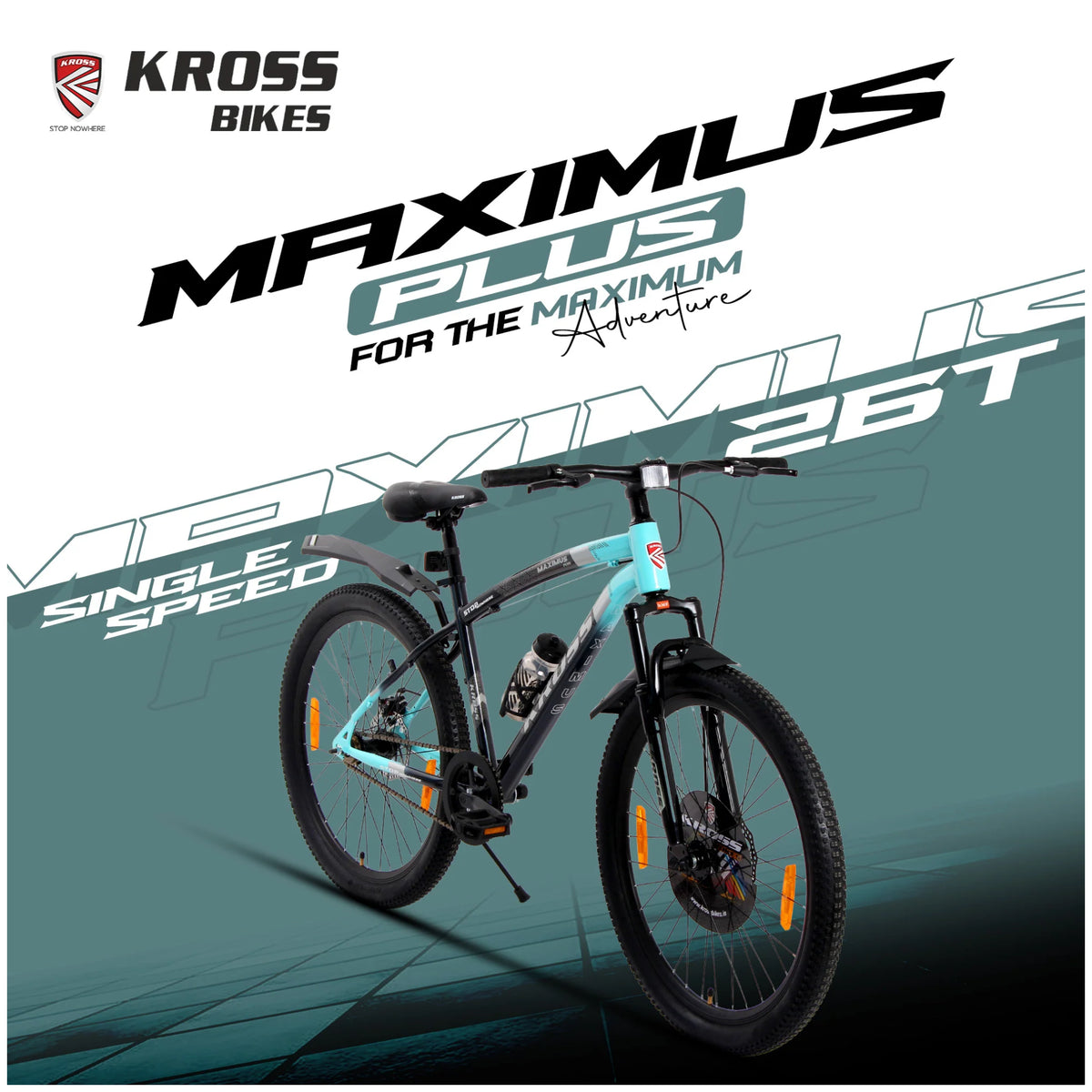 Kross Maximus Plus 26T turquoise single speed MTB cycle side view