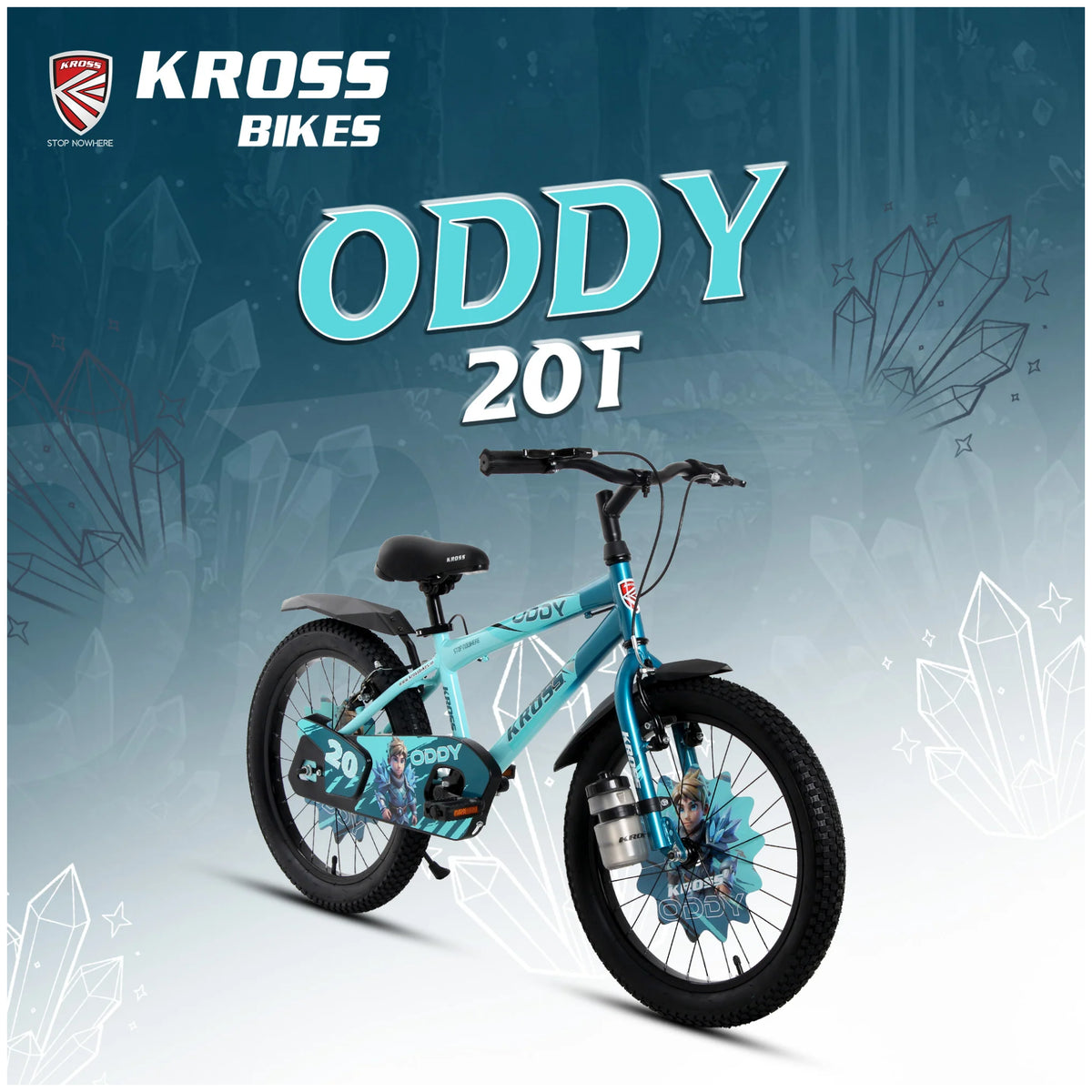 Kross Oddy 20T Aqua Blue-Green kids cycle with training wheels side view