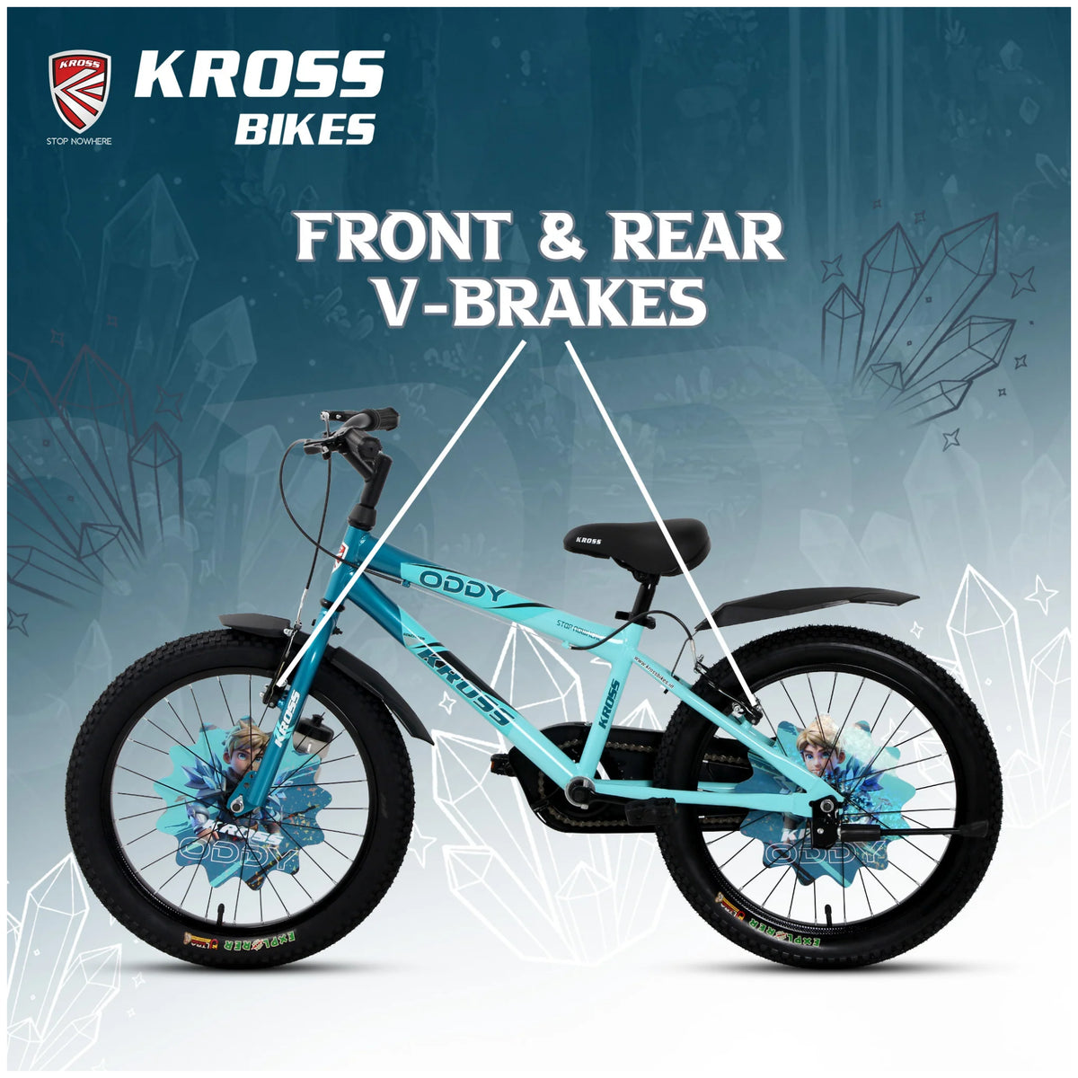 Kross Oddy 20T Aqua Blue-Green kids bicycle with front and rear V-brakes