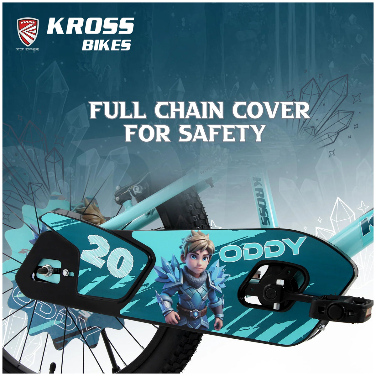 Kross Oddy 20T Aqua Blue-Green kids bicycle with full chain cover