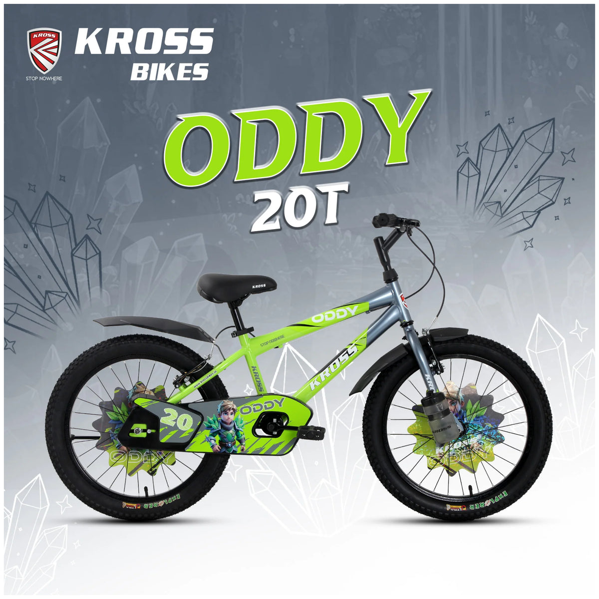 Kross Oddy 20T green kids bicycle with training wheels