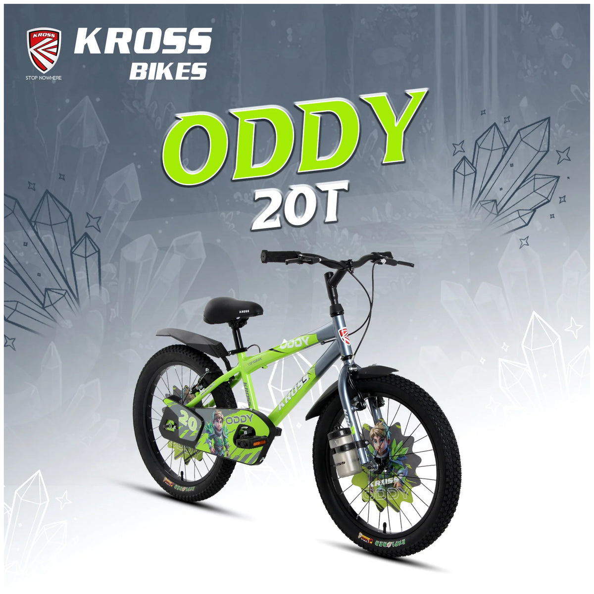 Kross Oddy 20T green kids cycle with training wheels side view
