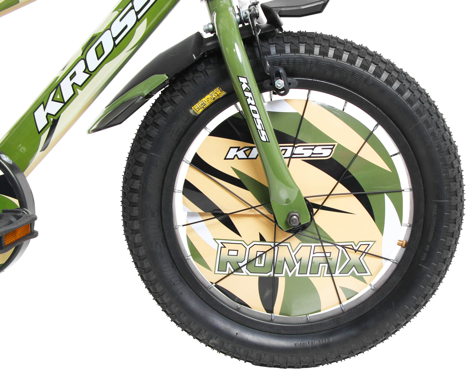 Kross Romax Kids Bicycle Front Wheel and Tyre Close Up