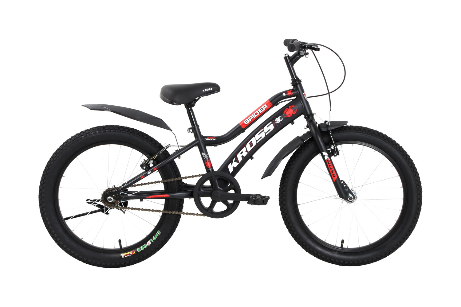 KROSS Spider Kids Cycle with Steel Frame, Single Speed, Rigid Fork and V Brakes in Black and Red