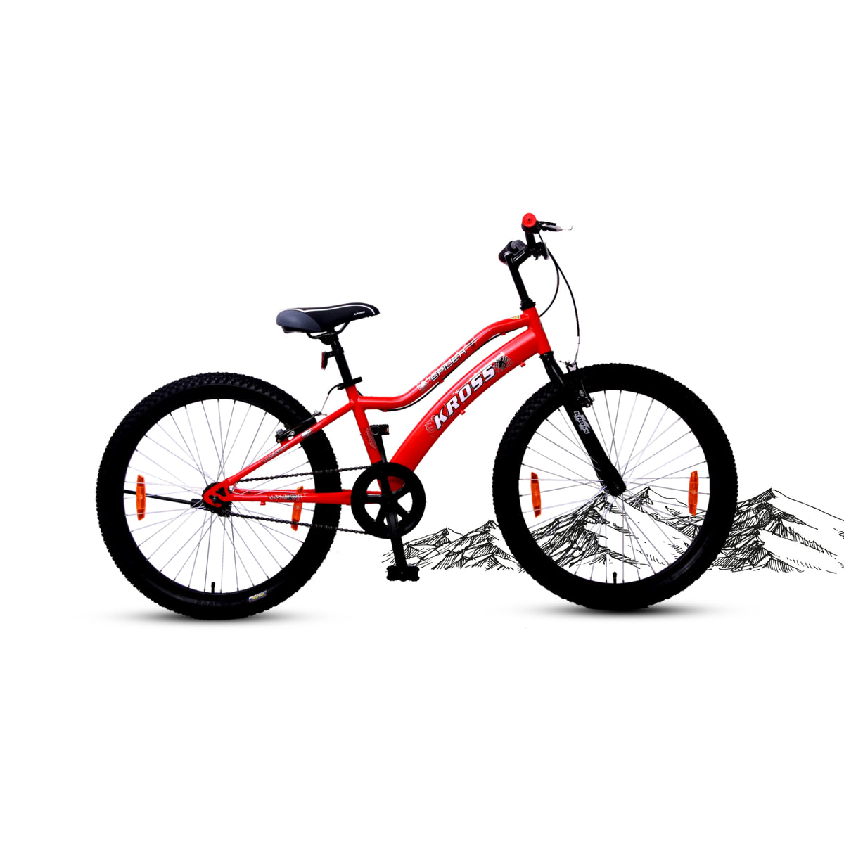 Red Kross Spider kids bicycle displayed from the side
