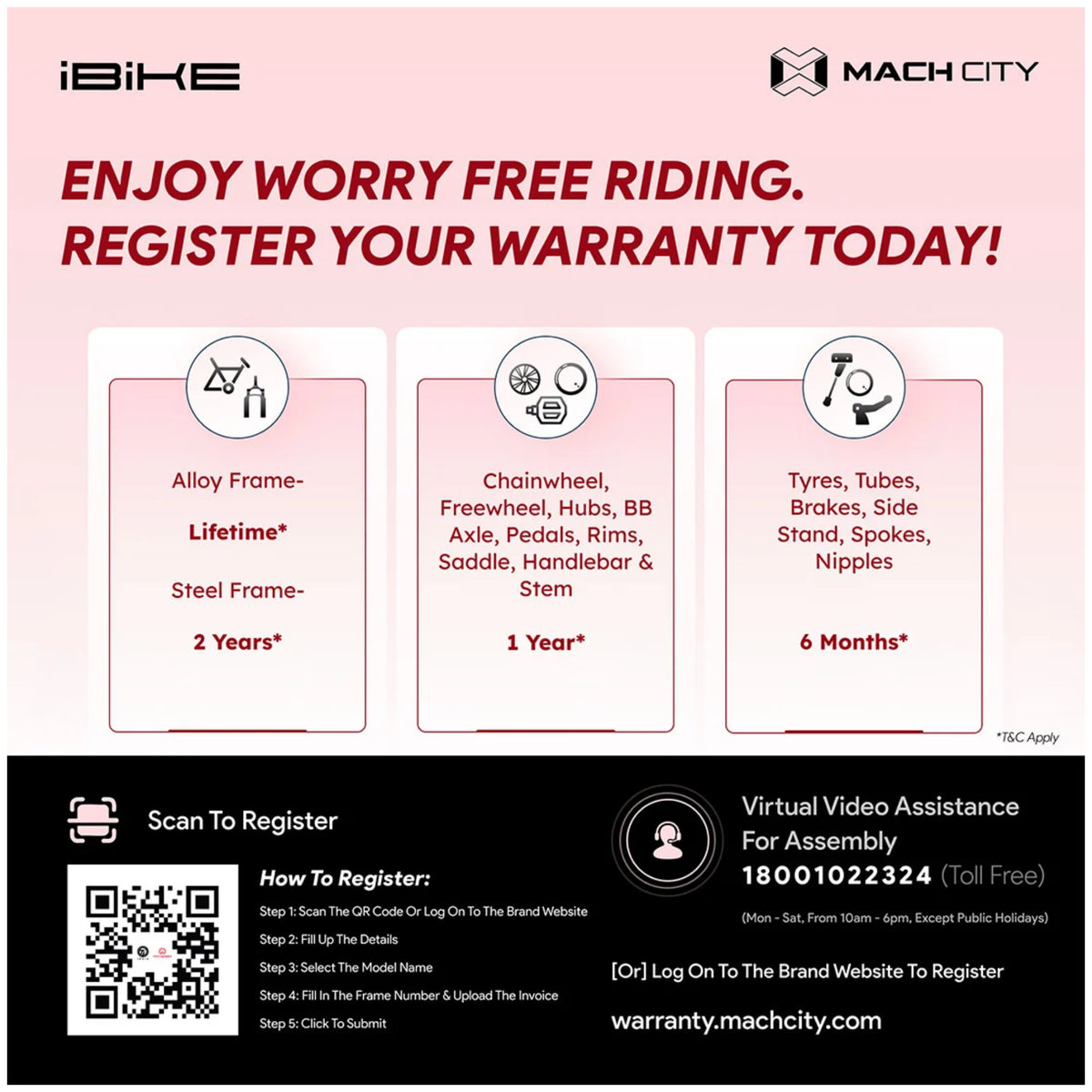 Mach City iBike Women 26T cycle warranty registration and warranty details