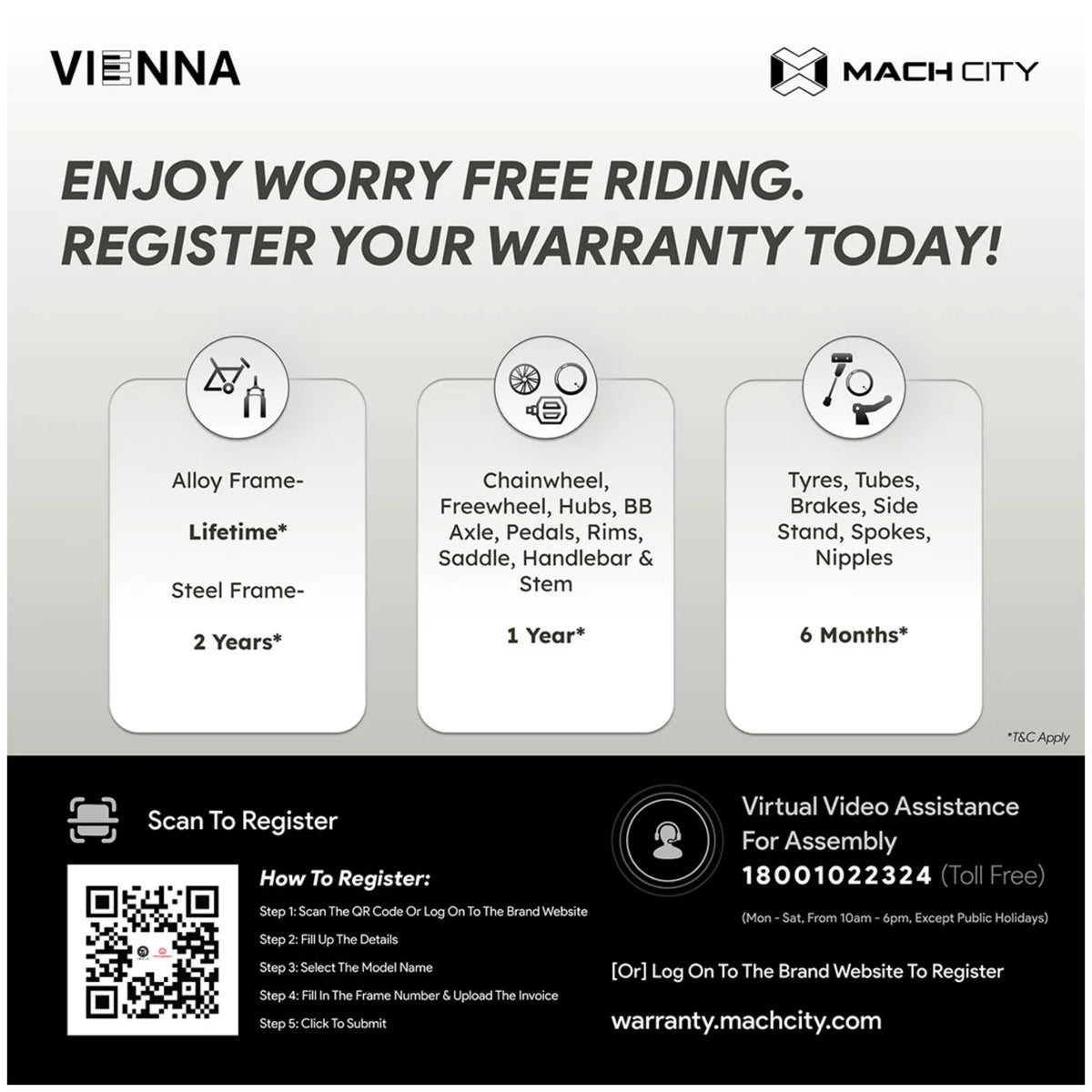 Mach City Vienna 700C cycle warranty registration and warranty details