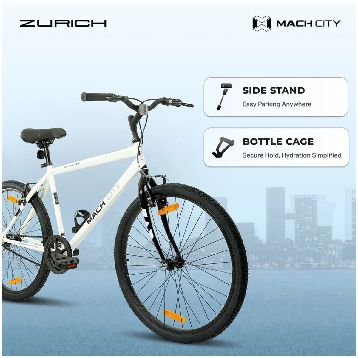 Mach City Zurich Gents 26T Ivory White single speed bicycle side view