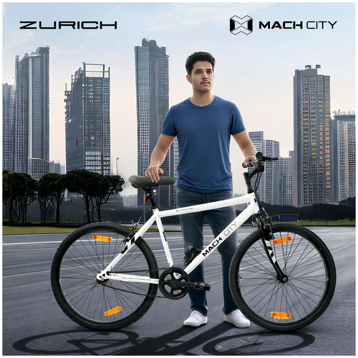 Mach City Zurich Gents 26T cycle size chart showing rider height and cycle measurements