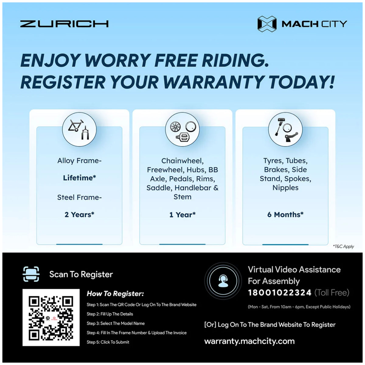 Mach City Zurich Gents 26T cycle warranty registration and warranty details