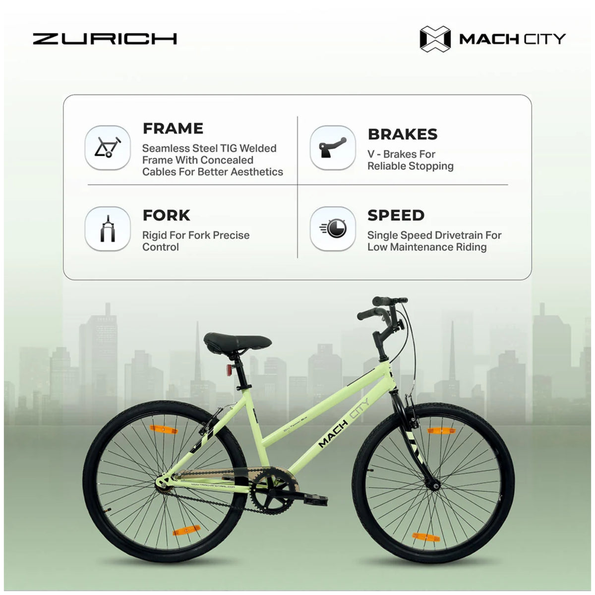 Mach City Zurich Ladies 26T Single Speed City Cycle | Aqua Green