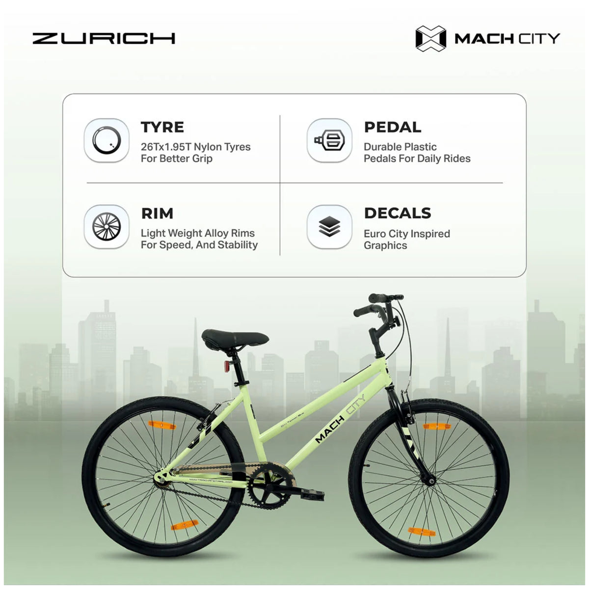 Mach City Zurich Ladies 26T Single Speed City Cycle | Aqua Green