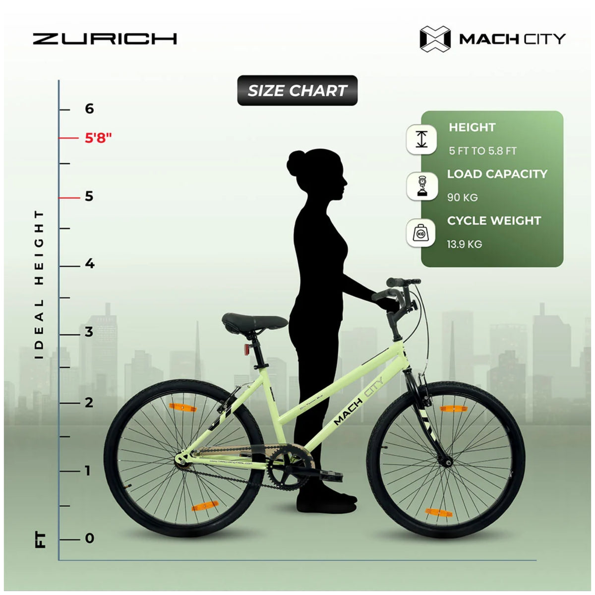 Mach City Zurich Ladies 26T Single Speed City Cycle | Aqua Green