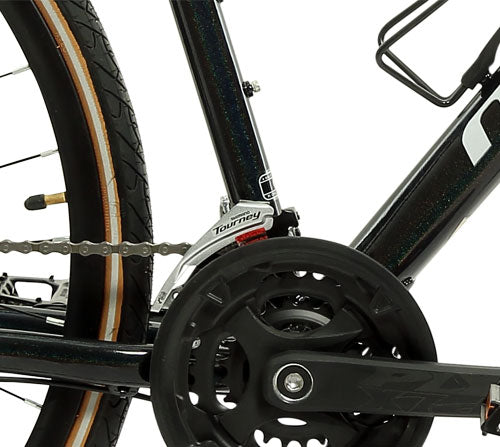 Montra Trance Pro 700C crankset and front derailleur detail