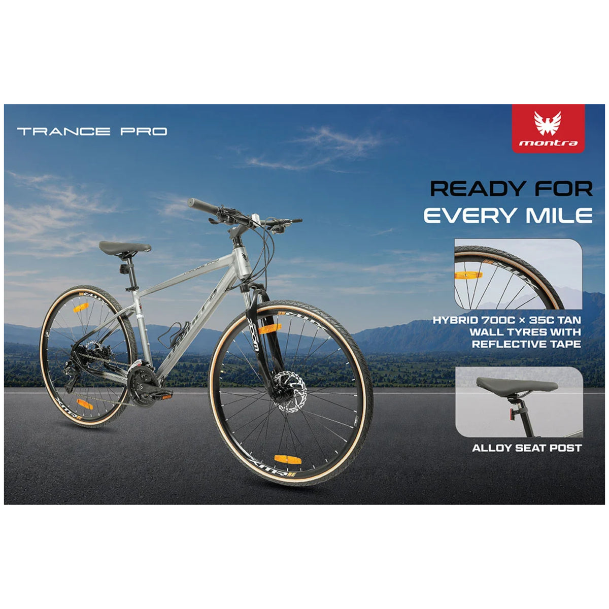 Montra Trance Pro 700C hybrid cycle alloy seat post and hybrid tyres