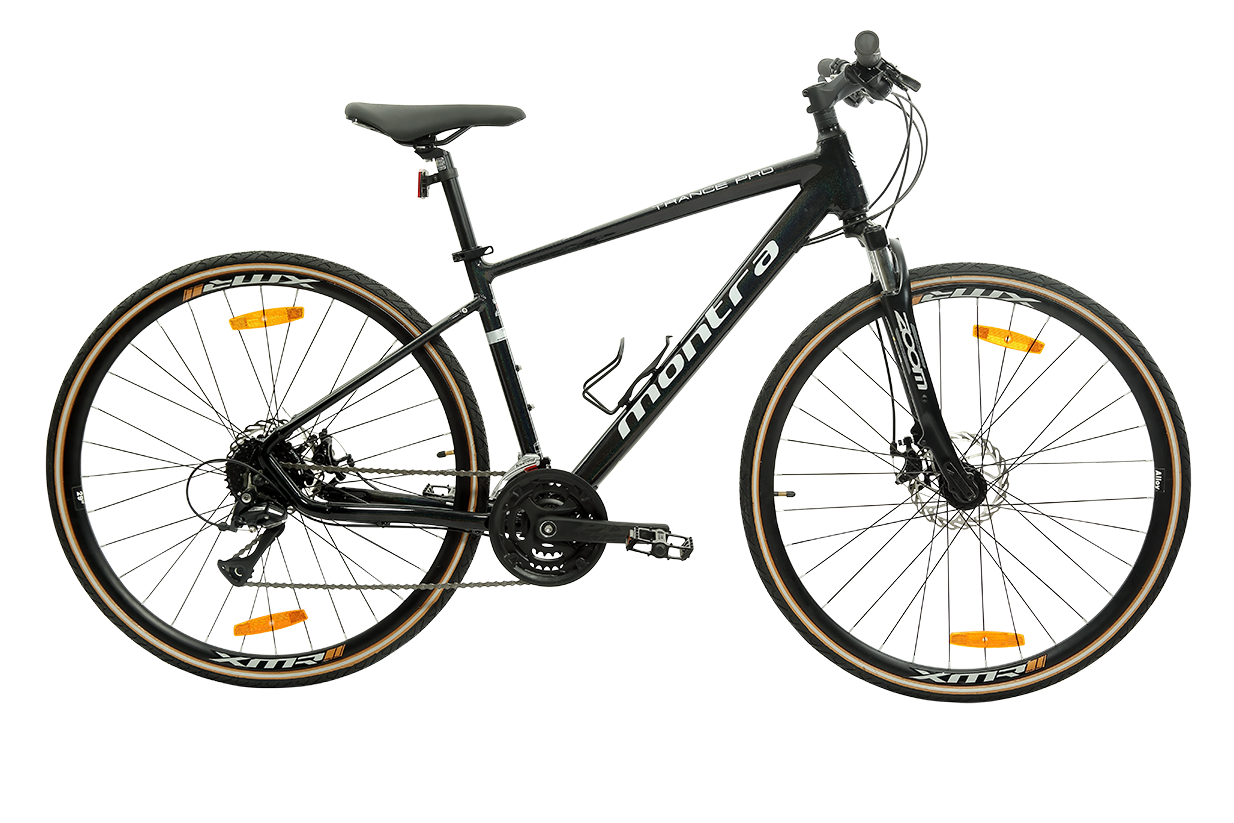 Montra Trance Pro 700C hybrid cycle in black with alloy frame and disc brakes