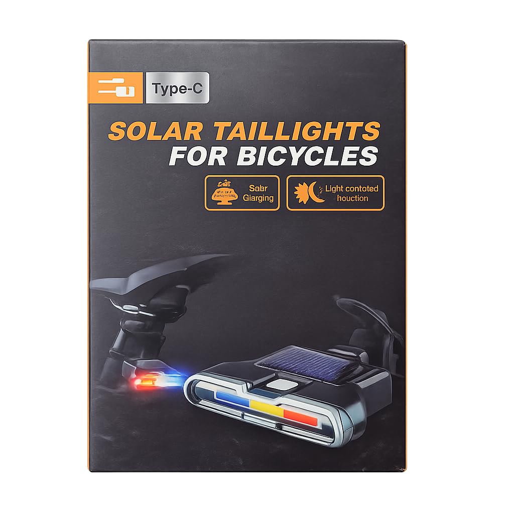 Police back light for cycle packaging showing solar charging and Type-C USB rechargeable bicycle tail light

