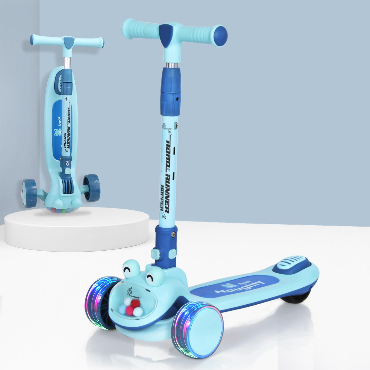 R for Rabbit Road Runner Hopper blue foldable kids scooter with PU LED wheels
