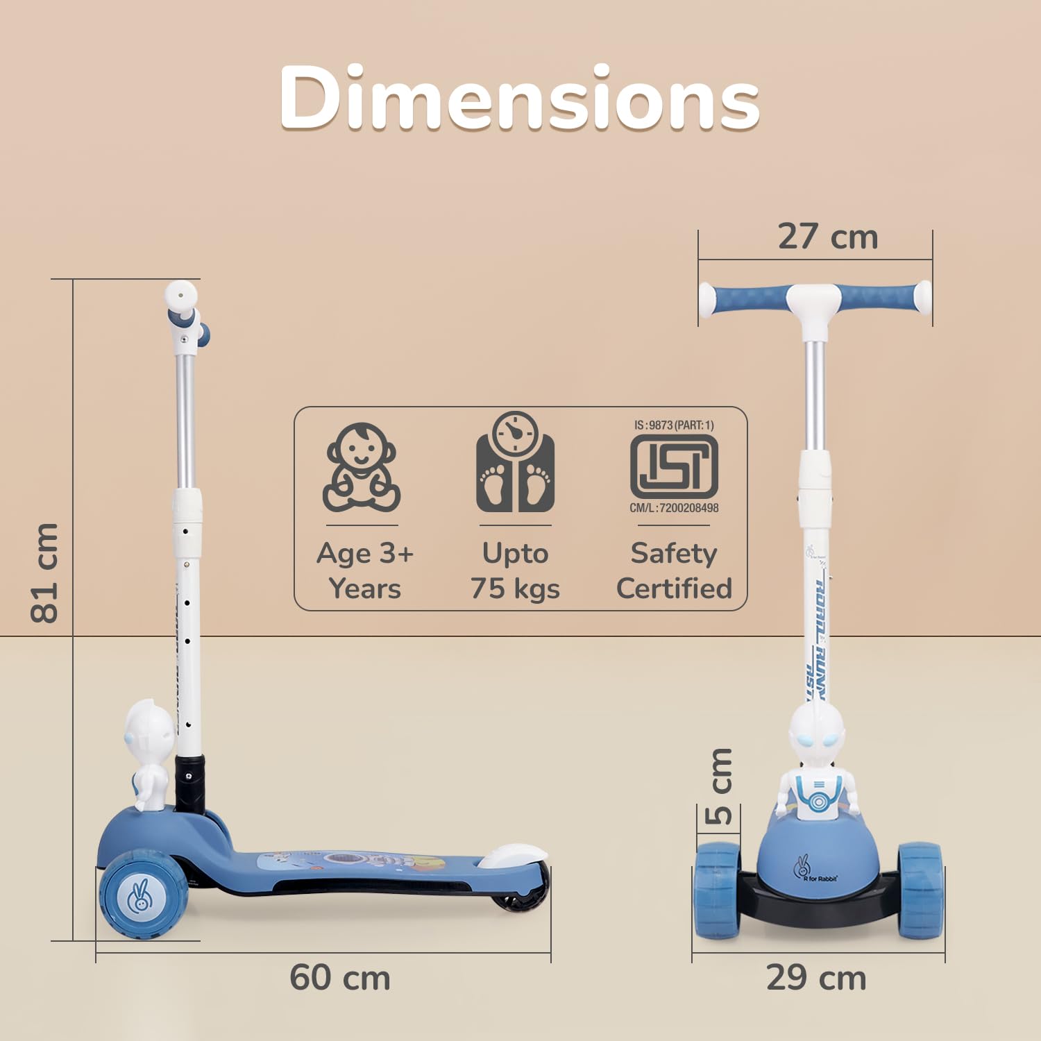 R for Rabbit Road Runner Astro scooter dimensions and size details