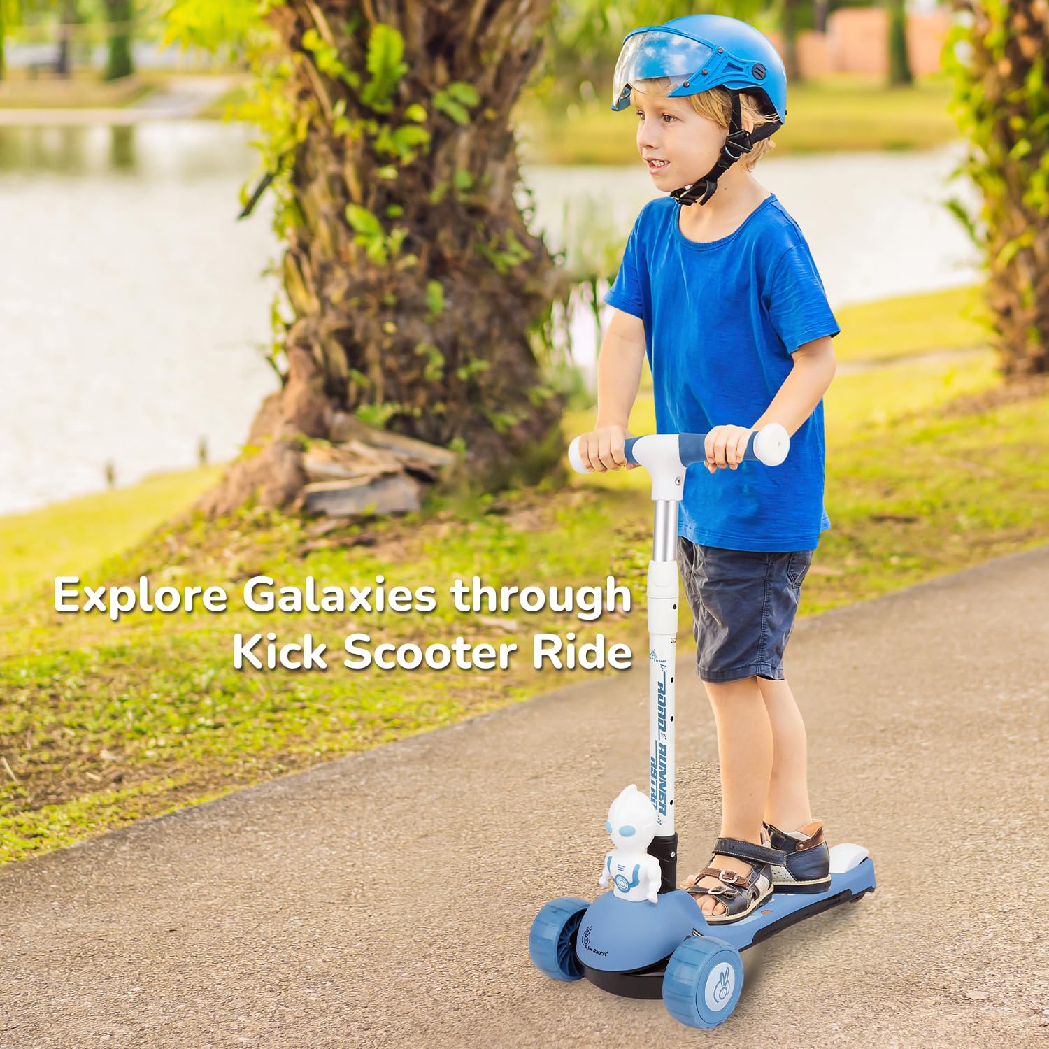 Child enjoying R for Rabbit Road Runner Astro kick scooter ride