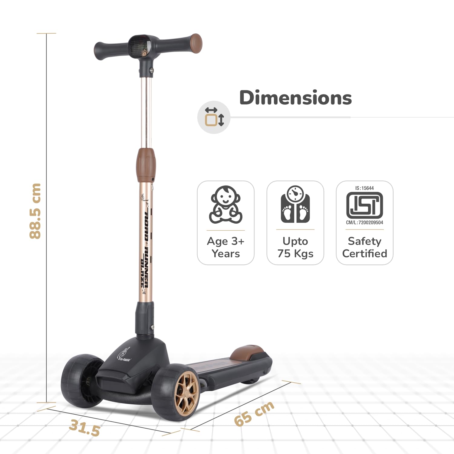 R for Rabbit Road Runner Blaze scooter dimensions and size details