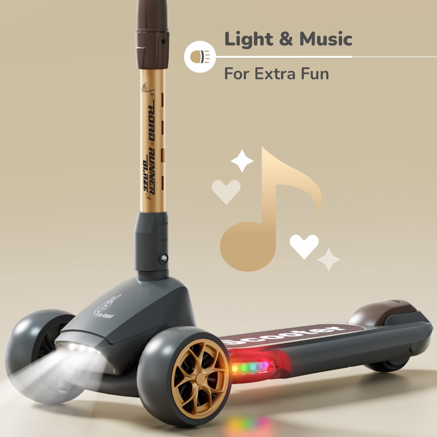 R for Rabbit Road Runner Blaze scooter with light and music features