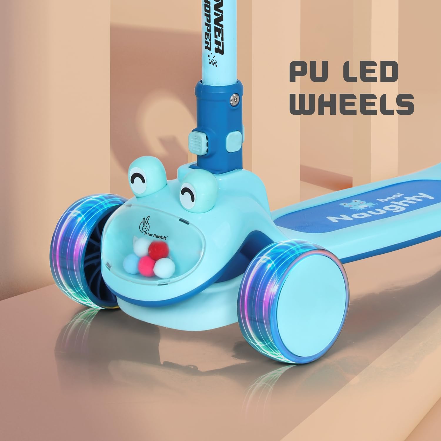R for Rabbit Road Runner Hopper PU LED wheels closeup view