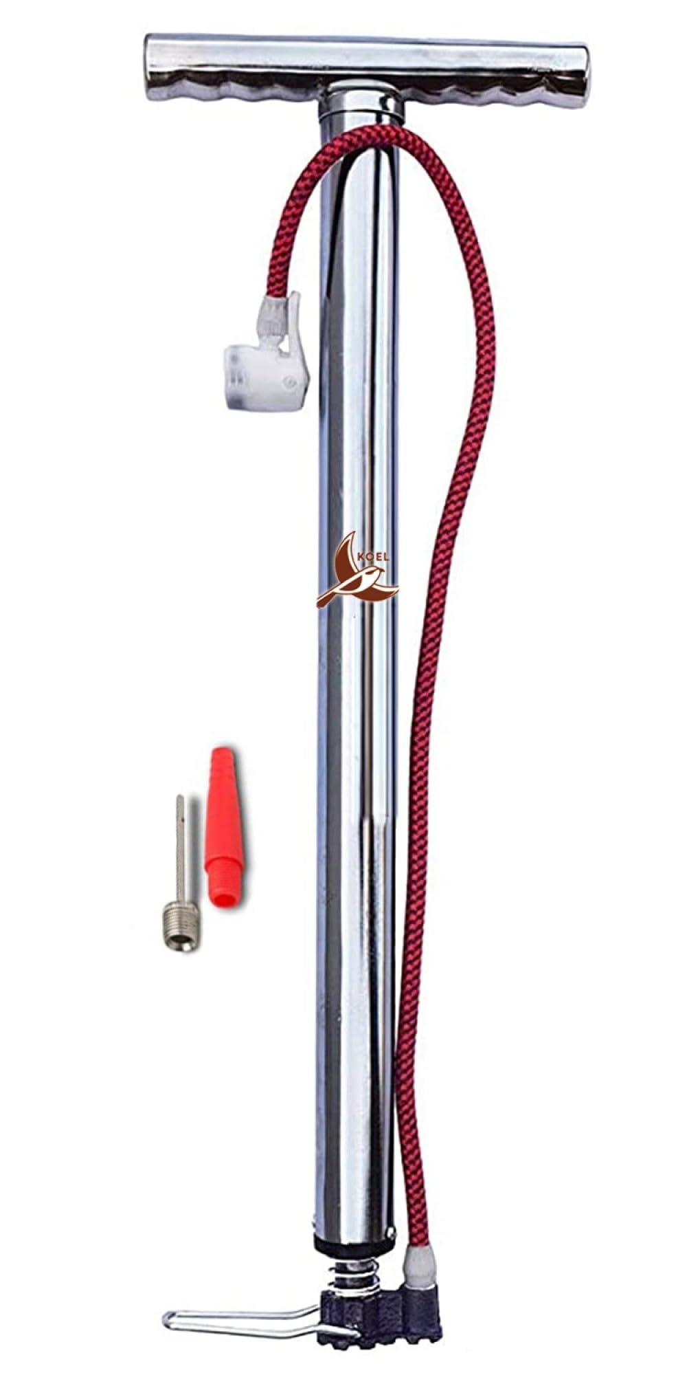 Steel cycle air pump for bicycle with Presta and Schrader valve, made in India, silver finish