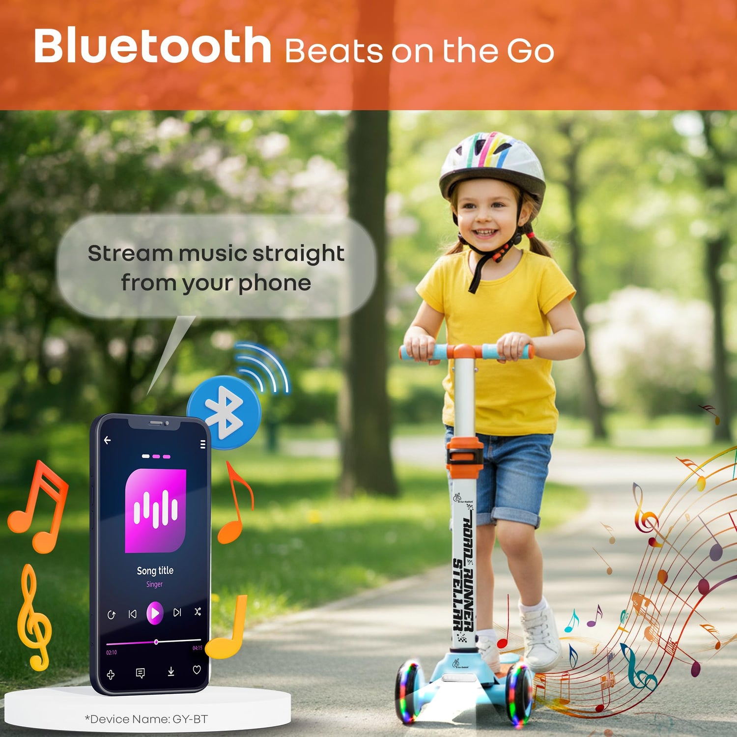 R for Rabbit Stellar scooter with Bluetooth music feature for kids