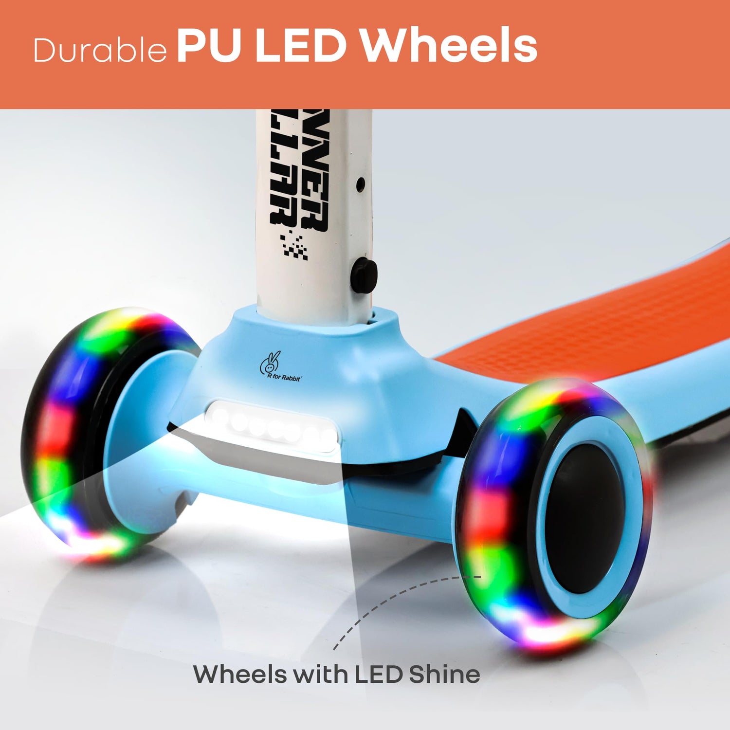R for Rabbit Stellar scooter durable PU LED wheels closeup