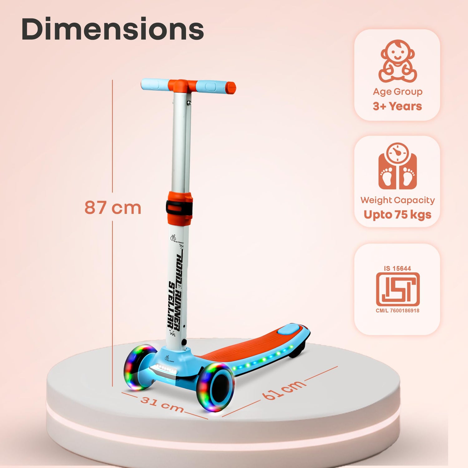 R for Rabbit Stellar kids scooter dimensions and size information