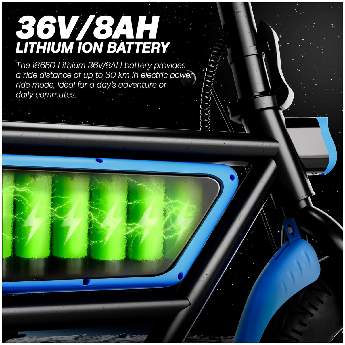 UBOARD Space Bike Pro blue electric cycle 36V 8Ah lithium ion battery