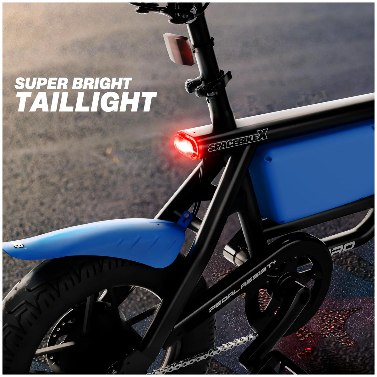 UBOARD Space Bike Pro blue electric cycle super bright taillight