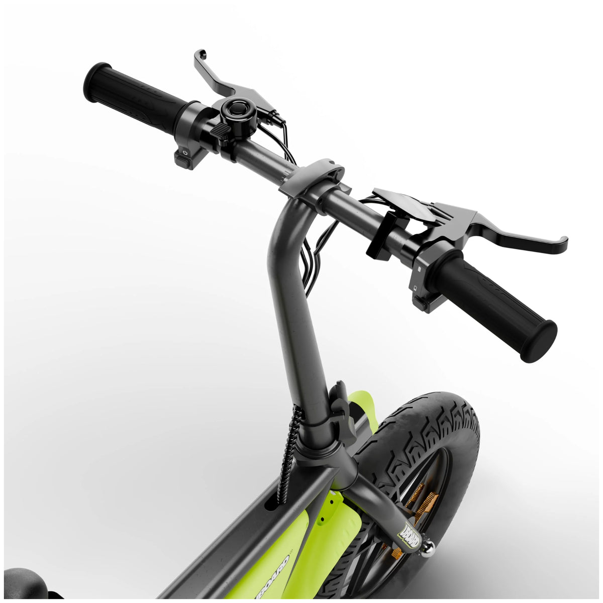 UBOARD Space Bike Pro green electric cycle handlebar and controls
