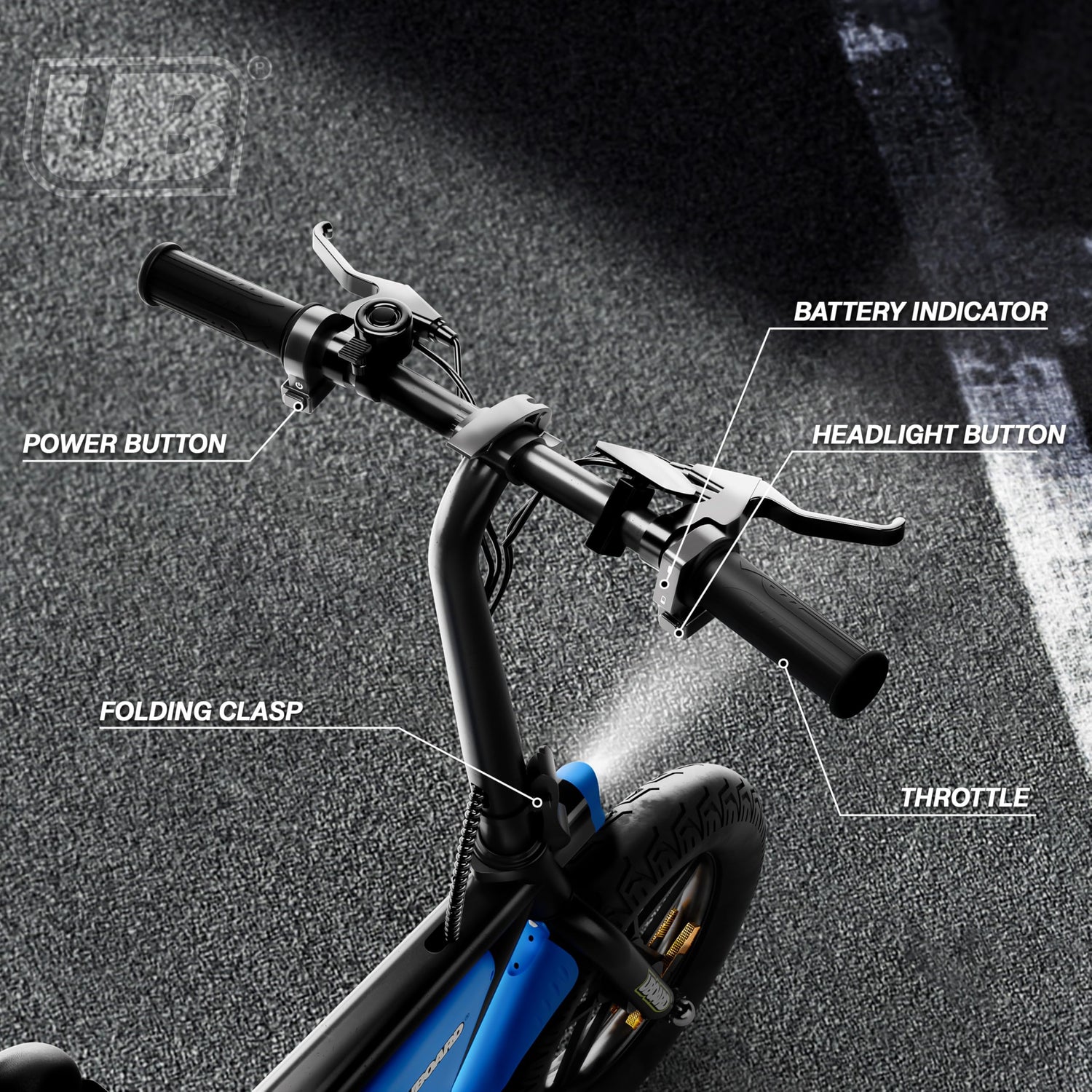 UBOARD Spacebike X electric bike handle controls throttle display buttons folding cycle
