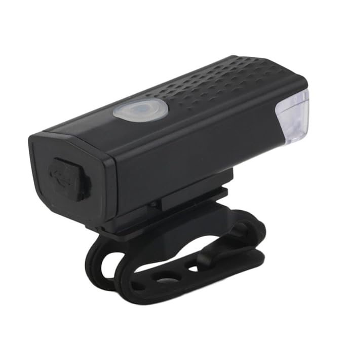 Side profile of rechargeable cycle front light with aerodynamic casing and clear lens